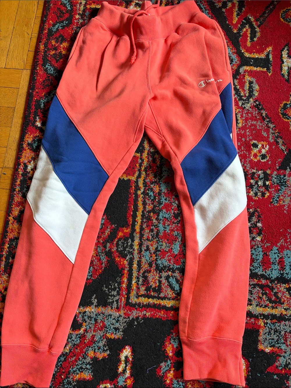 Champion Coral Joggers with Blue and White Panels
